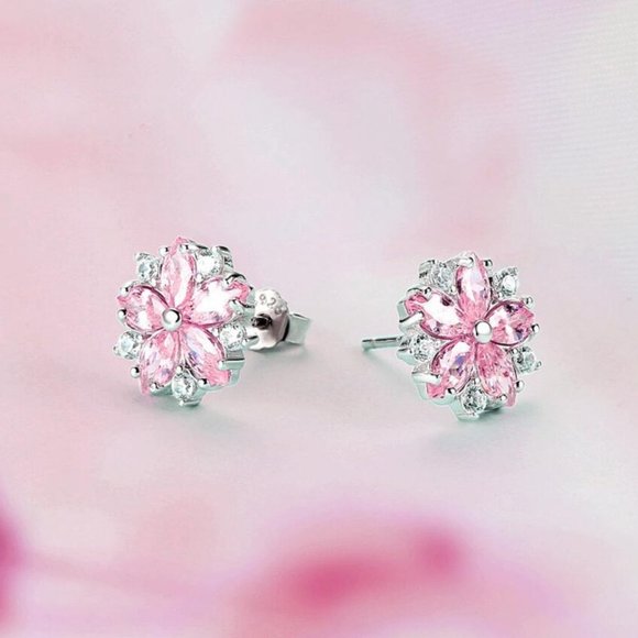 *NEW 925 Sterling Silver Diamond Flower Earrings - Picture 7 of 8